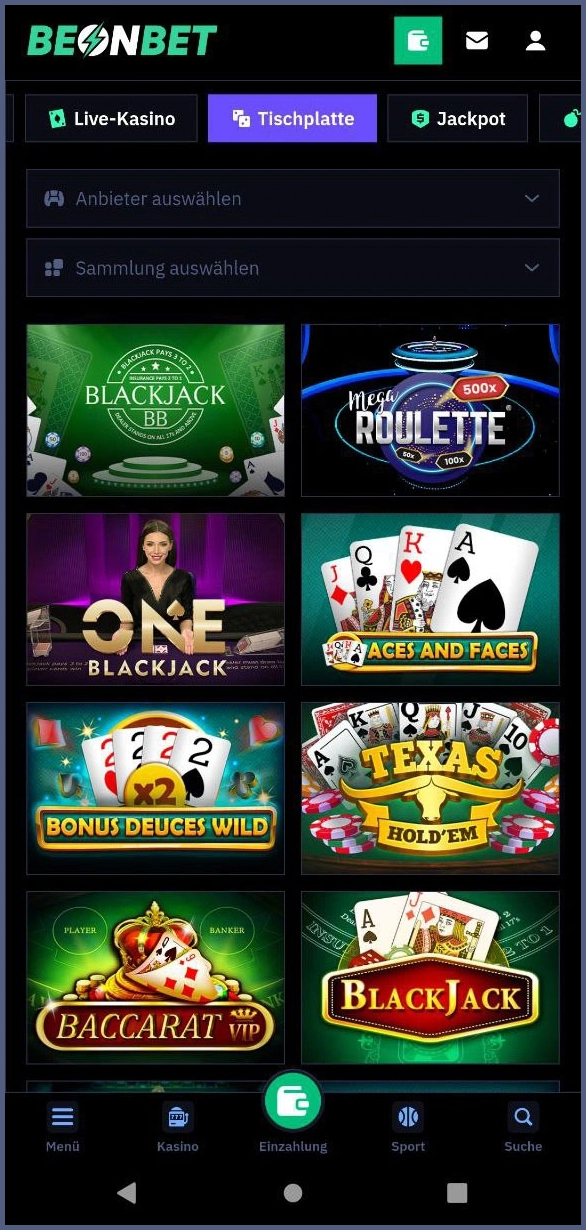 Live-Tischspiele wie Roulette & Blackjack bei Beonbet